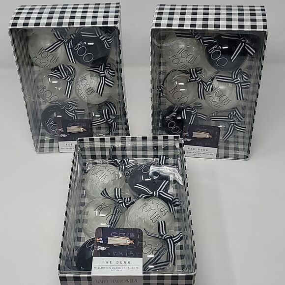 Halloween Rae Dunn 6 Glass Ball in each Boo hocus pocus Ornaments Spooky Set 3 - Picture 4 of 4